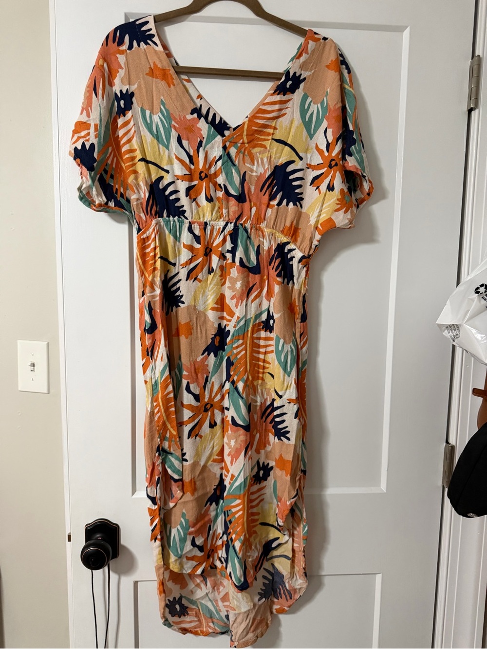 Roxy Orange Tropical Print Maxi Dress with Navy & Teal Accents